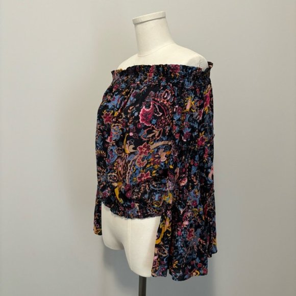 Free People Free Spirited Off The Shoulder Top Bell Sleeve Boho Floral Blouse XS - Picture 10 of 15